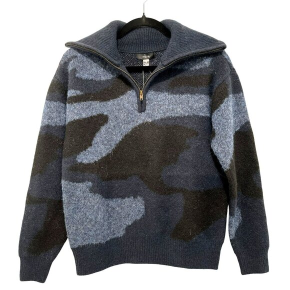Aqua Bloomingdales Camo Pattern Quarter Zip Sweater XS NWT - Picture 4 of 8